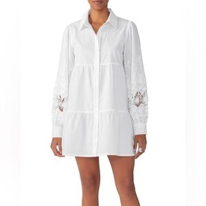 Sanctuary Eyelet Lace Sleeve Babydoll Shirt Dress White